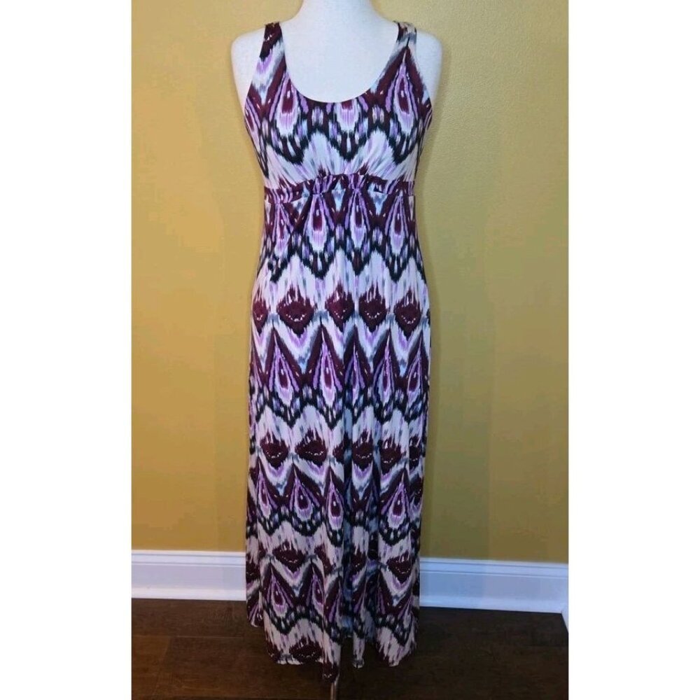 Neesha Dress Maxi Sleeveless Smocked‎ Tie-dye Ikat Purple Pink Satiny Med Large